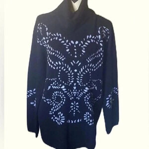 Vertigo black aztec‎ turtleneck wool blend blouse size Medium